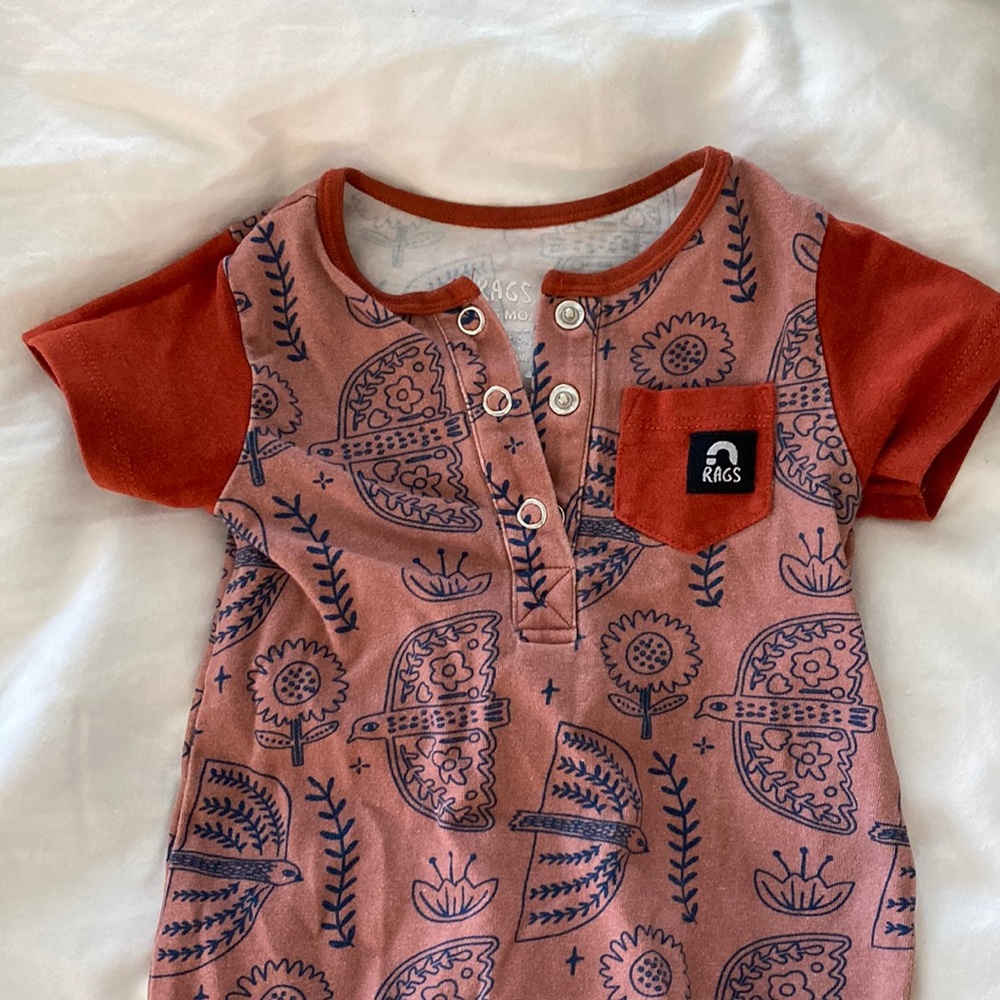 Rags to Raches snap Henley romper with pocket